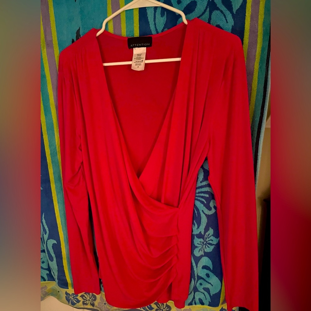 attention long sleeve Crossbody faux top in size Lg by Attention fuschia PINK